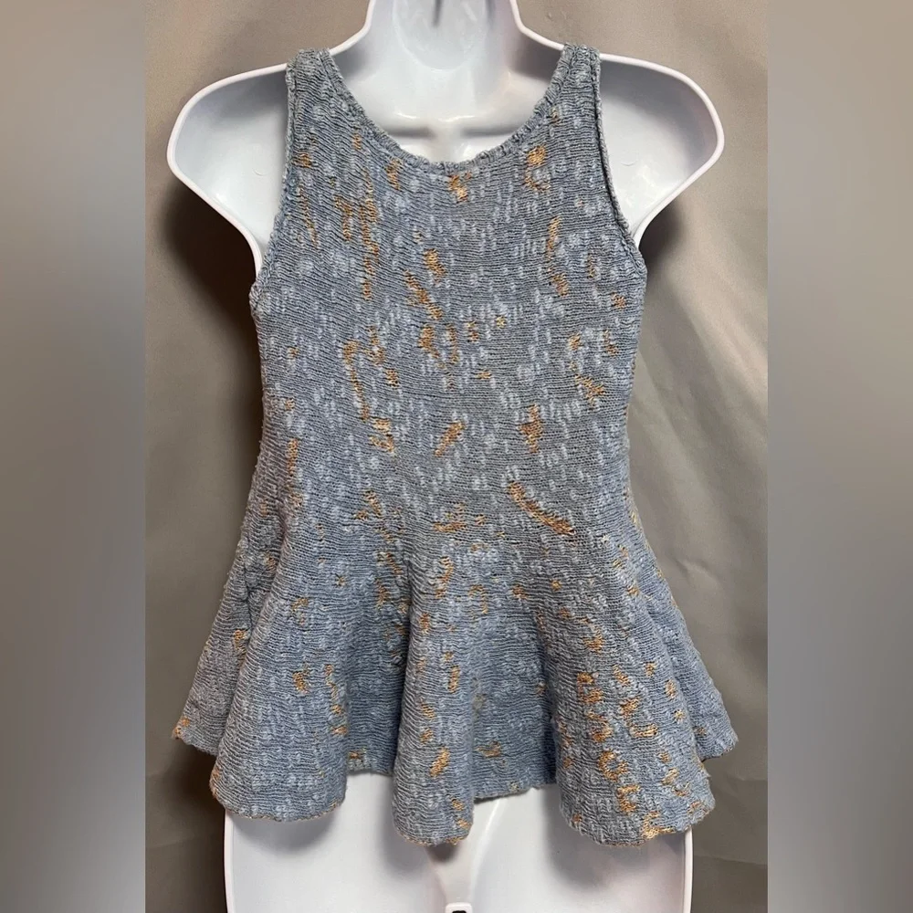 Free People Women Side By Side‎ Flared Blue Sz Small Peplum Tank Top Blouse Y2K
